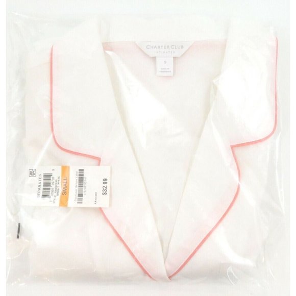 Charter Club Women's Top White Size S Notch Collar Woven Cotton Lightweight PJ - Picture 6 of 6